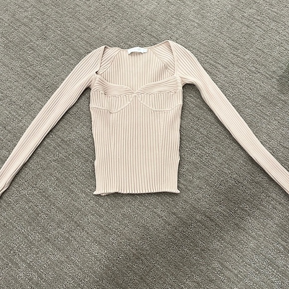Jonathan Simkhai Ribbed Long Sleeve Top in Beige - Picture 1 of 3